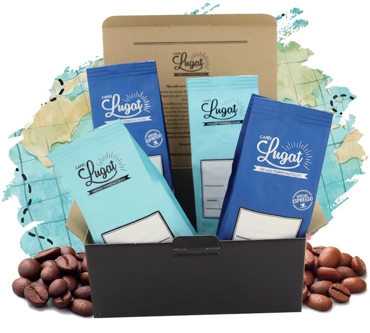 4 Cafés En Grains X 250g Coffret Blend CAFES LUGAT